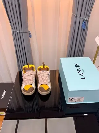 Lanvin Yellow White Hybrid Lace-and-Strap Closure Layered Synthetic Overlays Lifestyle Sneakers 8