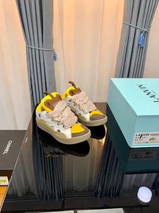 Lanvin Yellow White Hybrid Lace-and-Strap Closure Layered Synthetic Overlays Lifestyle Sneakers 9