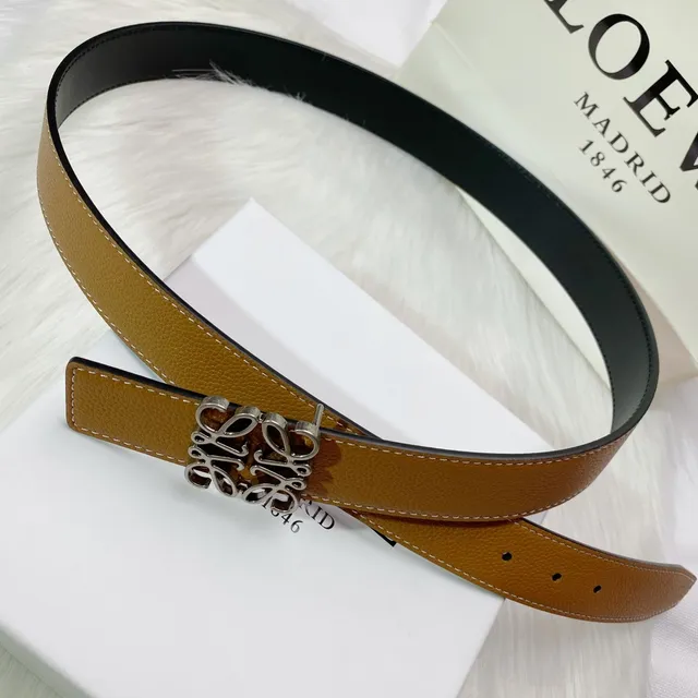 Loewe Anagram Belt Brown Black Pebbled Reversible Leather Belt 2