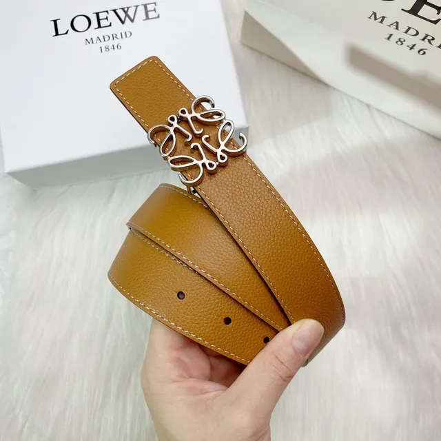 Loewe Anagram Belt Brown Black Pebbled Reversible Leather Belt 4