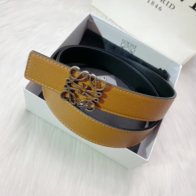 Loewe Anagram Belt Brown Black Pebbled Reversible Leather Belt 5