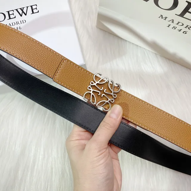 Loewe Anagram Belt Brown Black Pebbled Reversible Leather Belt 6