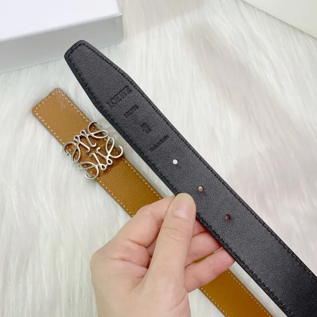 Loewe Anagram Belt Brown Black Pebbled Reversible Leather Belt 8