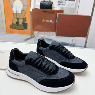 Loewe Gris Negro Dos Tonos Textile-Suede Superior Contraste Suela Media Blanca Lifestyle Sneakers