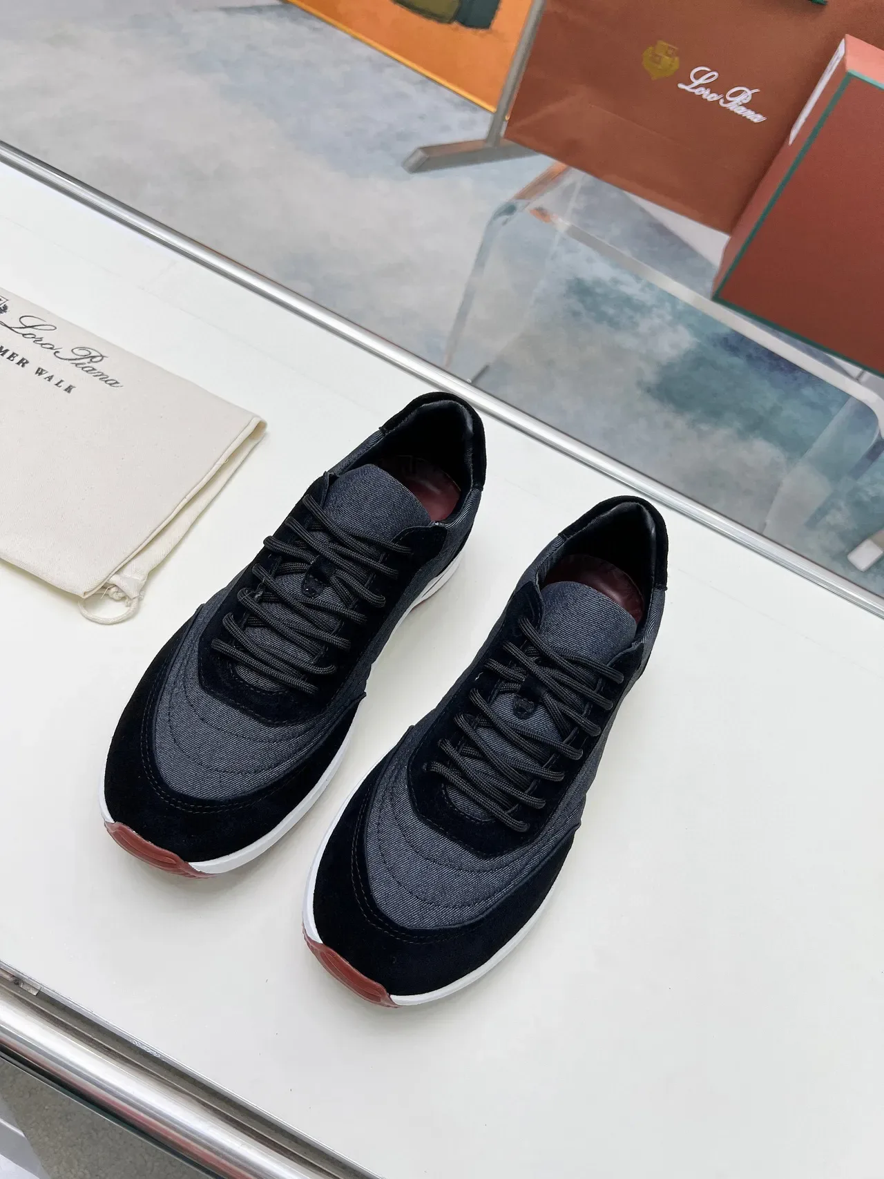 Loewe Cinza Preto Dois Tons Textile-Suede Superior Contraste Sola Media Branca Lifestyle Sneakers 5