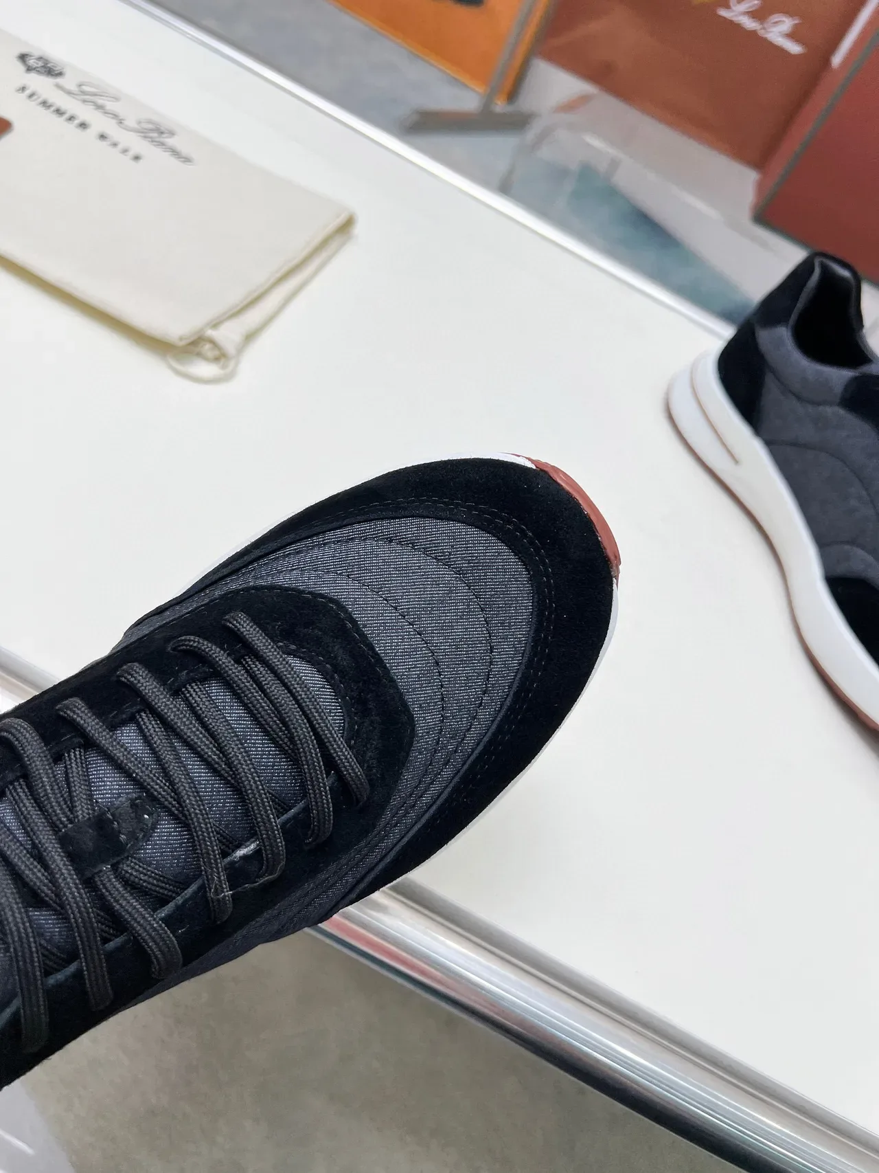 Loewe Cinza Preto Dois Tons Textile-Suede Superior Contraste Sola Media Branca Lifestyle Sneakers 6