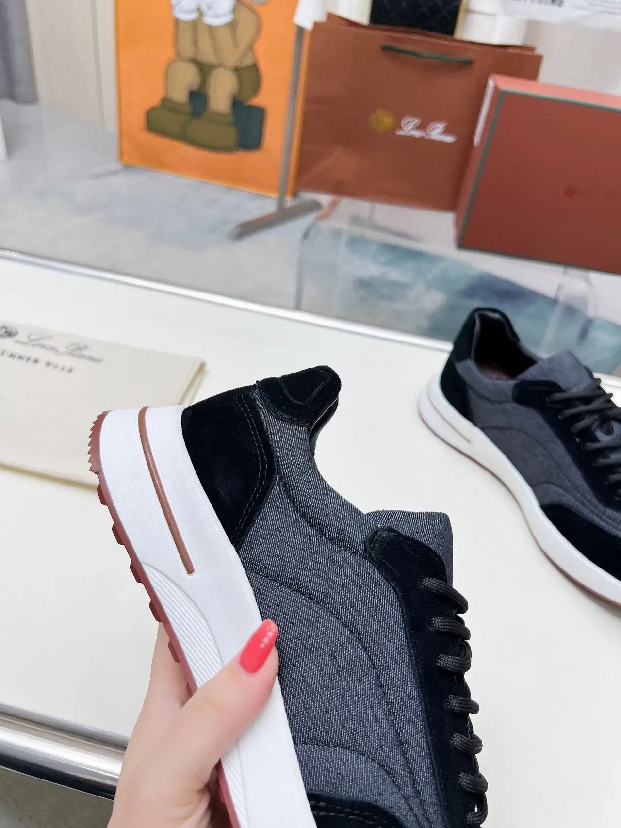 Loewe Cinza Preto Dois Tons Textile-Suede Superior Contraste Sola Media Branca Lifestyle Sneakers 7