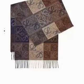 Loewe Monogram Jacquard Navy and Beige Cashmere Scarf