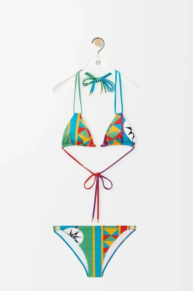Loewe Puzzle Multicolor Geometric Patchwork Print Tie-Front Halter Swimwear 1