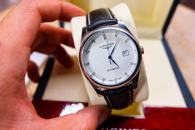 Longines Black Silver Stainless Steel Case White Guilloché Dial Mechanical Watch 4