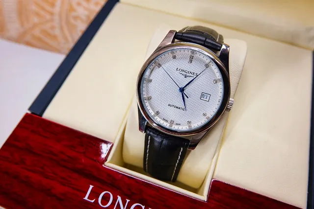 Longines Black Silver Stainless Steel Case White Guilloché Dial Mechanical Watch 5