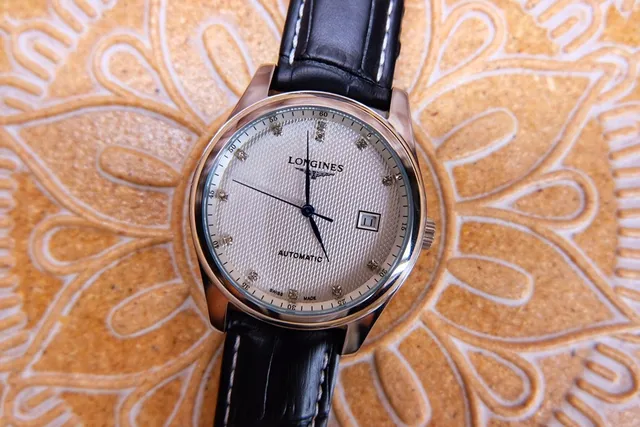 Longines Black Silver Stainless Steel Case White Guilloché Dial Mechanical Watch 7