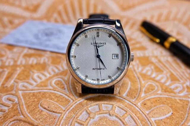 Longines Black Silver Stainless Steel Case White Guilloché Dial Mechanical Watch 8