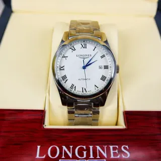 Longines White Silver Round Stainless Steel Case Textured Dial Mechanical Watch