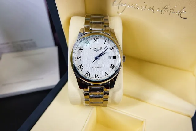 Longines White Silver Round Stainless Steel Case Textured Dial Mechanical Watch 6