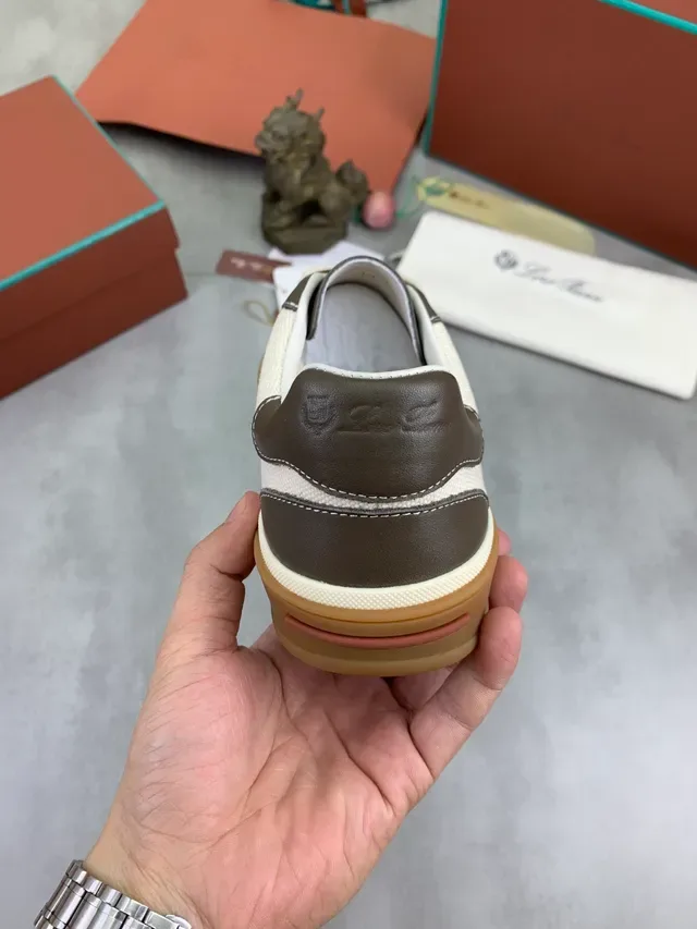 Loro Piana Beige Brown Canvas And Leather Panel Construction Contrast Stitching Lifestyle Sneakers 3