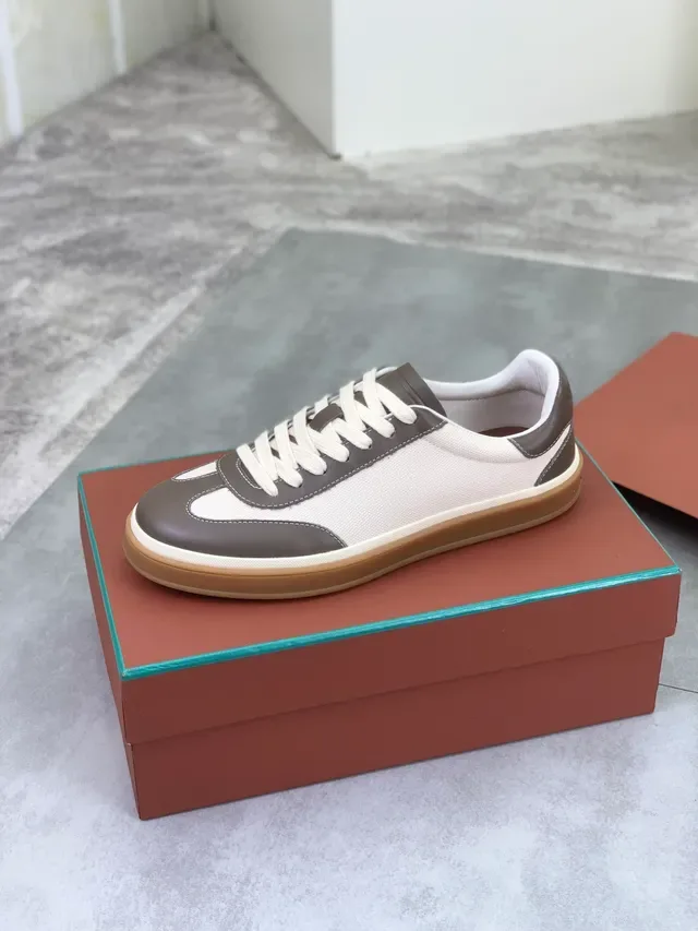 Loro Piana Beige Brown Canvas And Leather Panel Construction Contrast Stitching Lifestyle Sneakers 4
