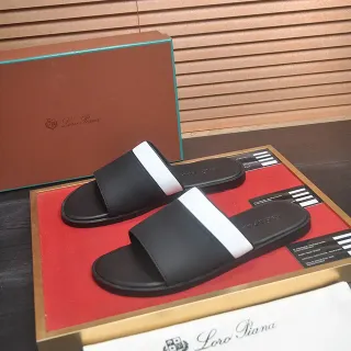 Loro Piana Black and White Contrast Strap Slippers