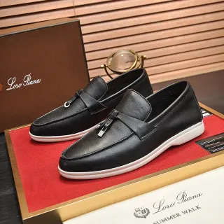 Loro Piana Black White Leather Tassel Strap Loafer