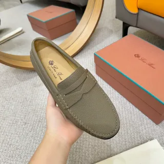 Loro Piana LP Dote Walk Olive Pebbled Leather Loafers