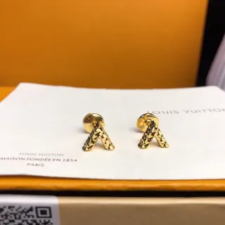 Louis Vuitton Alphabet V Motif Gold-Tone Faceted Stud Earrings