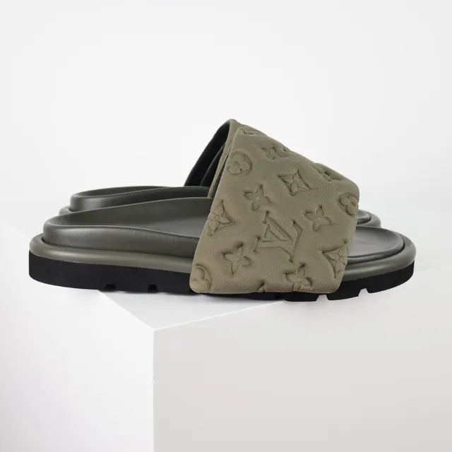 Louis Vuitton Army Green Black Monogrammed Quilted Strap Layered Rubber Sole Slippers 3