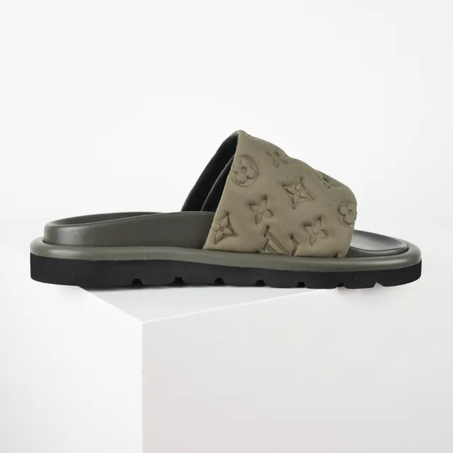 Louis Vuitton Army Green Black Monogrammed Quilted Strap Layered Rubber Sole Slippers 7