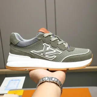 Louis Vuitton Army Green White Perforated Olive Suede Oversized Raised LV Monogram Lifestyle Sneakers