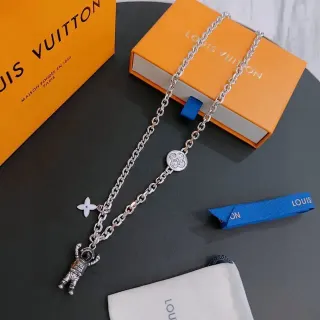 Louis Vuitton Astronaut and Flower Charm Silver-Tone Necklace