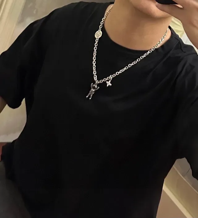 Louis Vuitton Astronaut and Flower Charm Silver-Tone Necklace 2