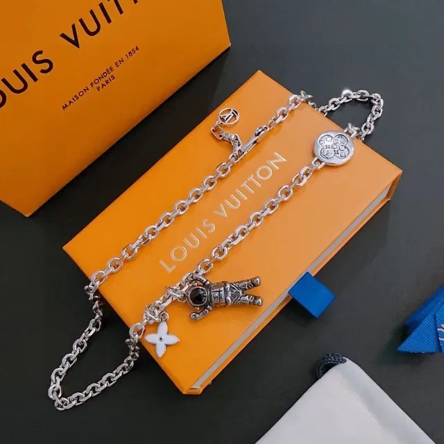Louis Vuitton Astronaut and Flower Charm Silver-Tone Necklace 3