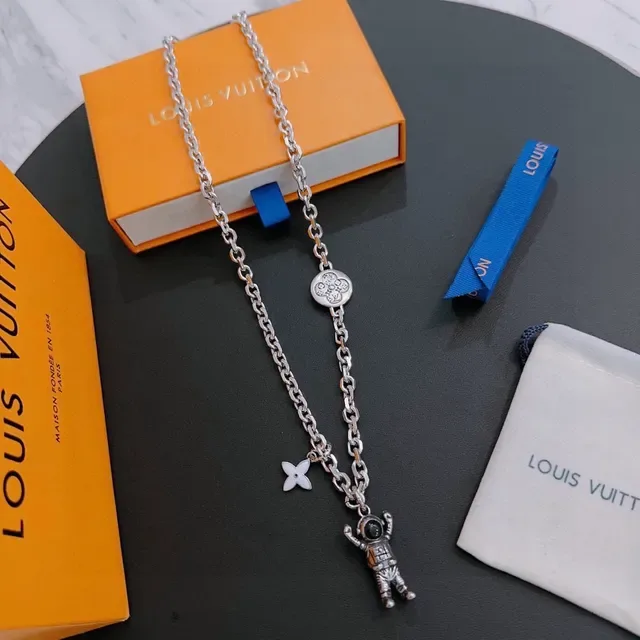 Louis Vuitton Astronaut and Flower Charm Silver-Tone Necklace 5