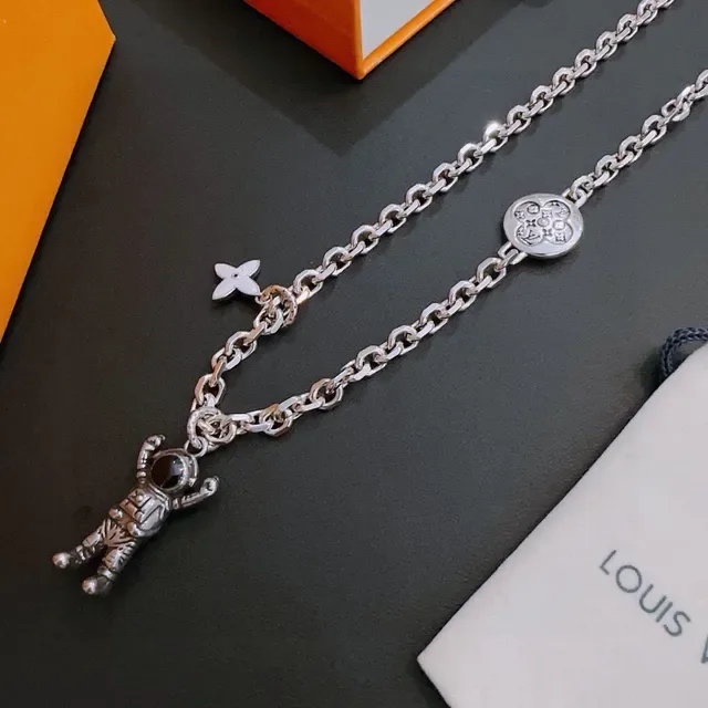 Louis Vuitton Astronaut and Flower Charm Silver-Tone Necklace 6