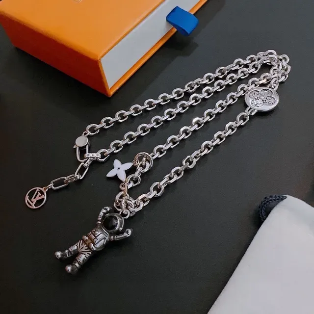 Louis Vuitton Astronaut and Flower Charm Silver-Tone Necklace 9