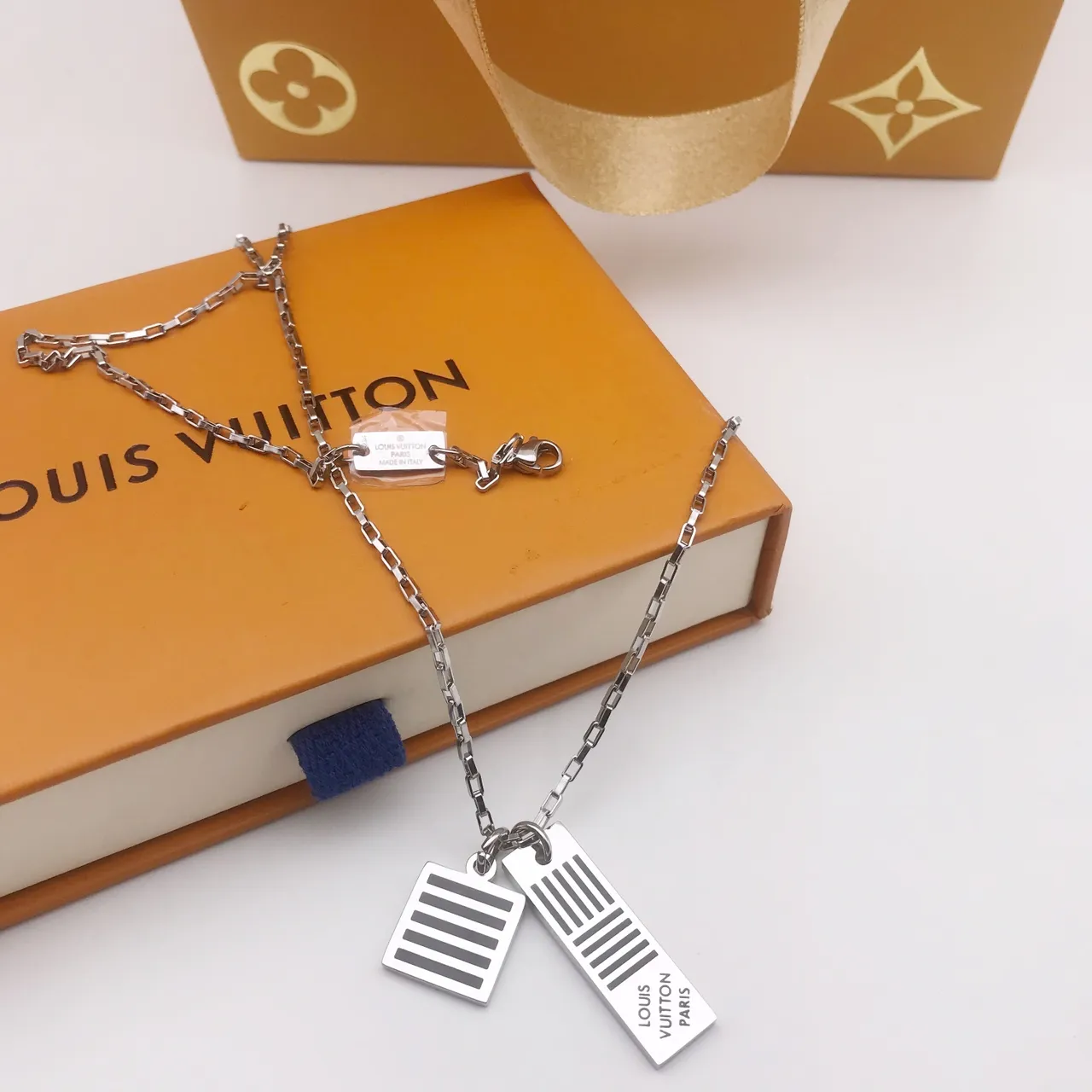 Louis Vuitton Barcode Collection Silver Tone Chain Necklace 2