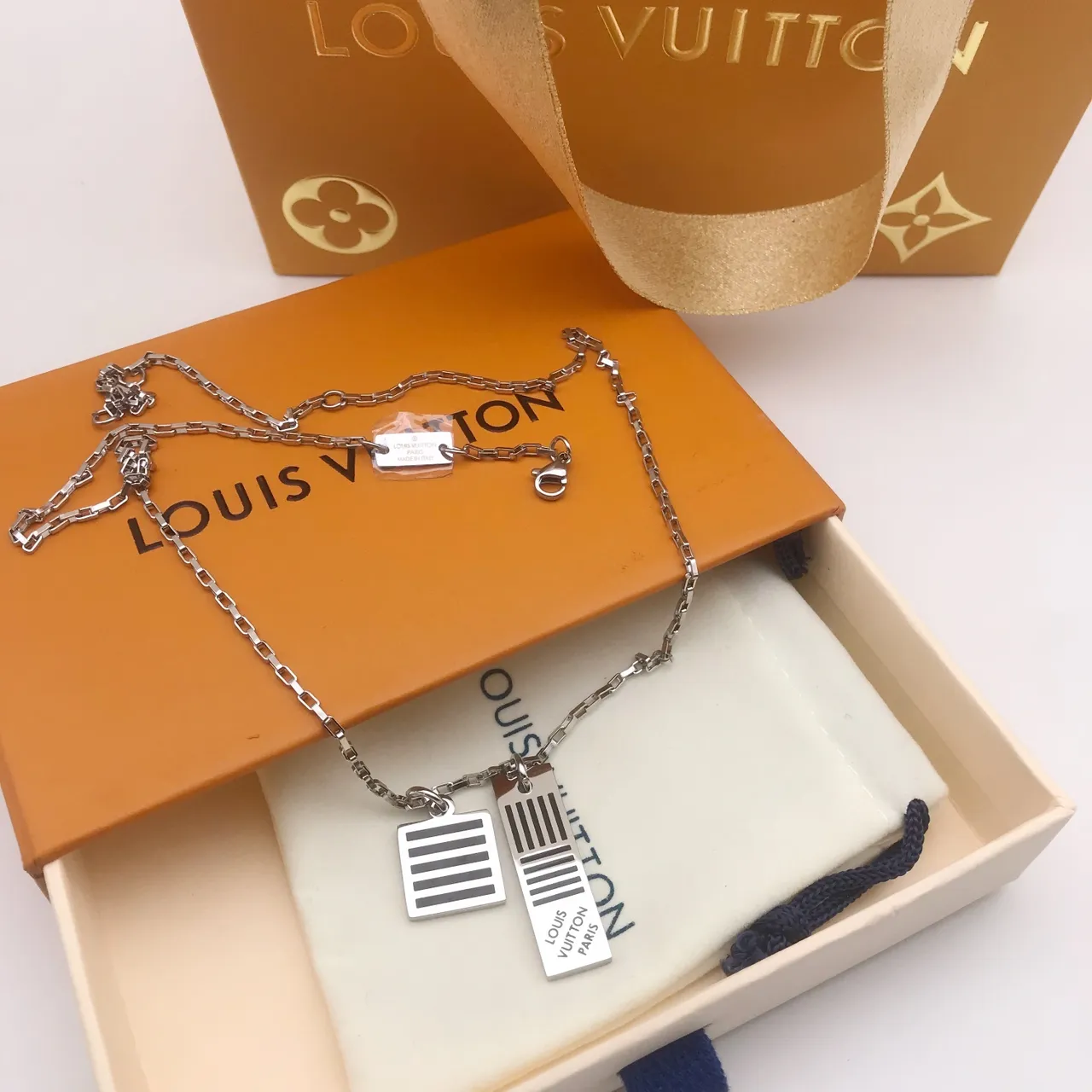 Louis Vuitton Barcode Collection Silver Tone Chain Necklace 3