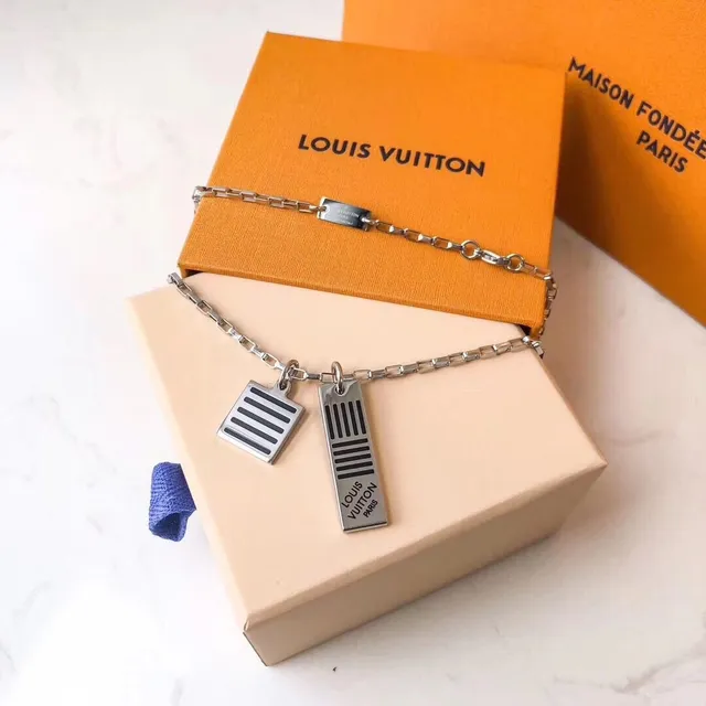 Louis Vuitton Barcode Collection Silver Tone Chain Necklace 5