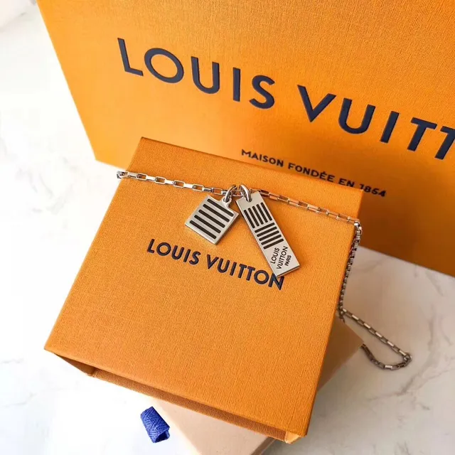 Louis Vuitton Barcode Collection Silver Tone Chain Necklace 9
