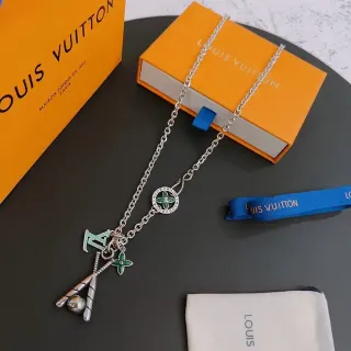 Louis Vuitton Baseball Motif Enamel Charm Silver Necklace