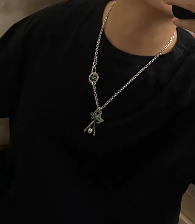 Louis Vuitton Baseball Motif Enamel Charm Silver Necklace 2