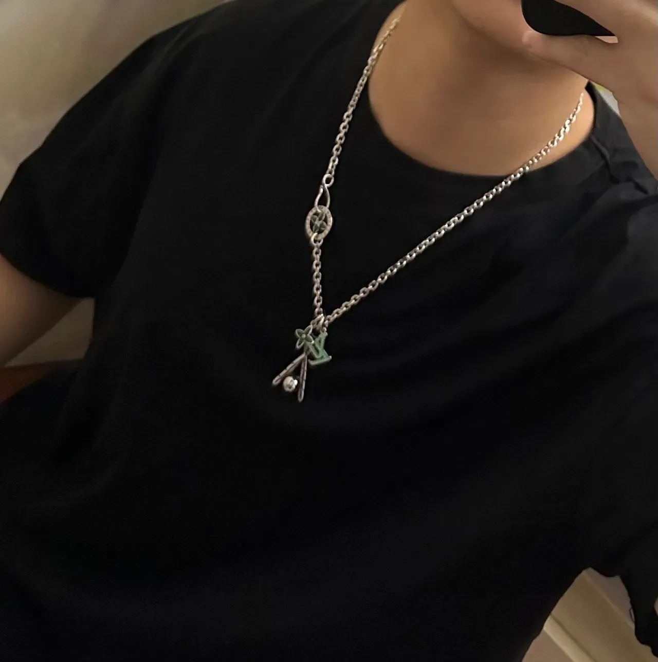 Louis Vuitton Baseball Motif Enamel Charm Silver Necklace 4