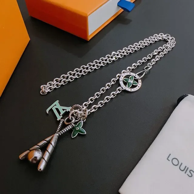 Louis Vuitton Baseball Motif Enamel Charm Silver Necklace 5
