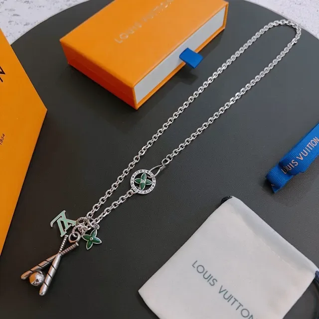 Louis Vuitton Baseball Motif Enamel Charm Silver Necklace 6