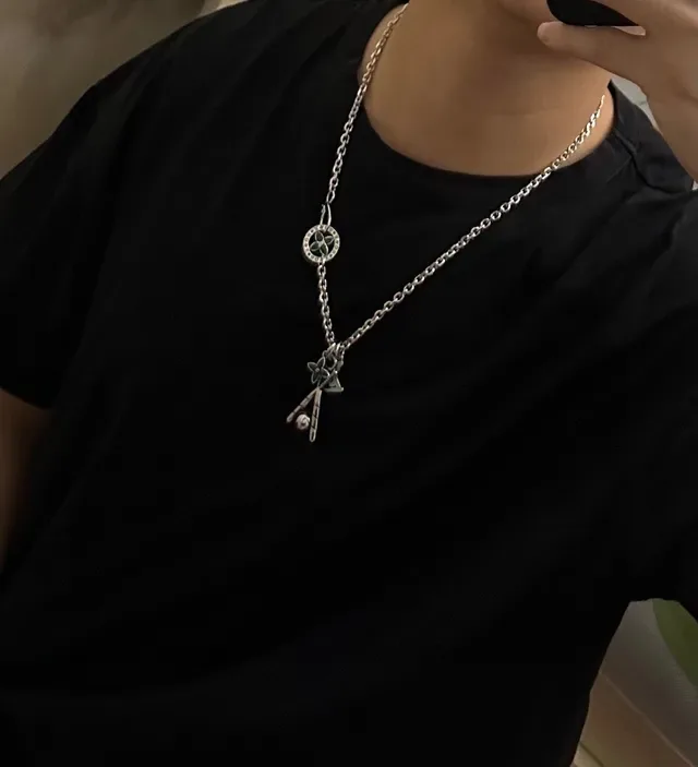 Louis Vuitton Baseball Motif Enamel Charm Silver Necklace 7