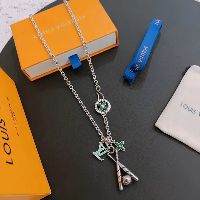 Louis Vuitton Baseball Motif Enamel Charm Silver Necklace 8
