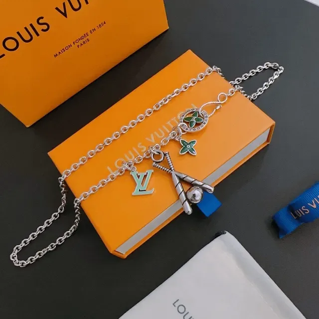 Louis Vuitton Baseball Motif Enamel Charm Silver Necklace 9