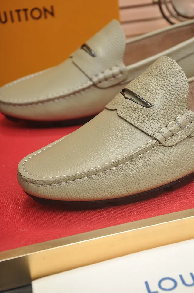 Louis Vuitton Beige Brown Pebbled Leather Penny Strap Loafer 2