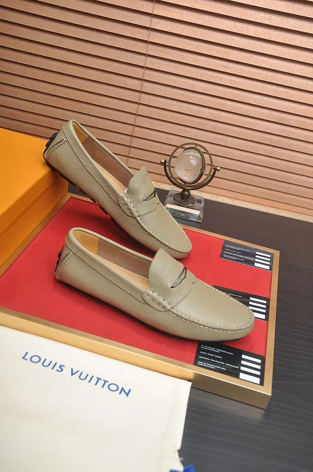 Louis Vuitton Beige Brown Pebbled Leather Penny Strap Loafer 4