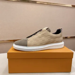 Louis Vuitton Beige Brown Slip-On Checkerboard Textile Lifestyle Sneakers