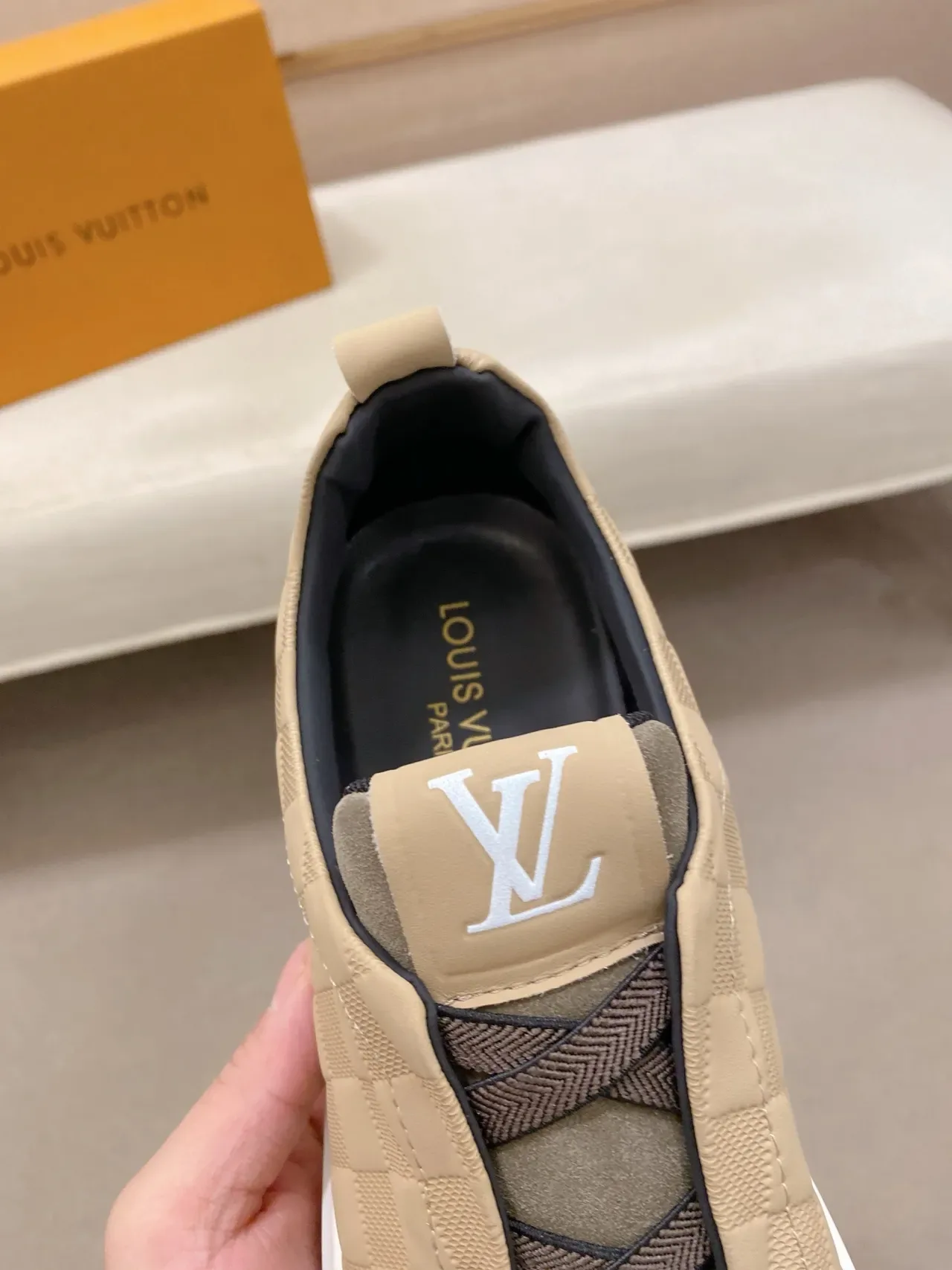 Louis Vuitton Beige Brown Slip-On Checkerboard Textile Lifestyle Sneakers 3